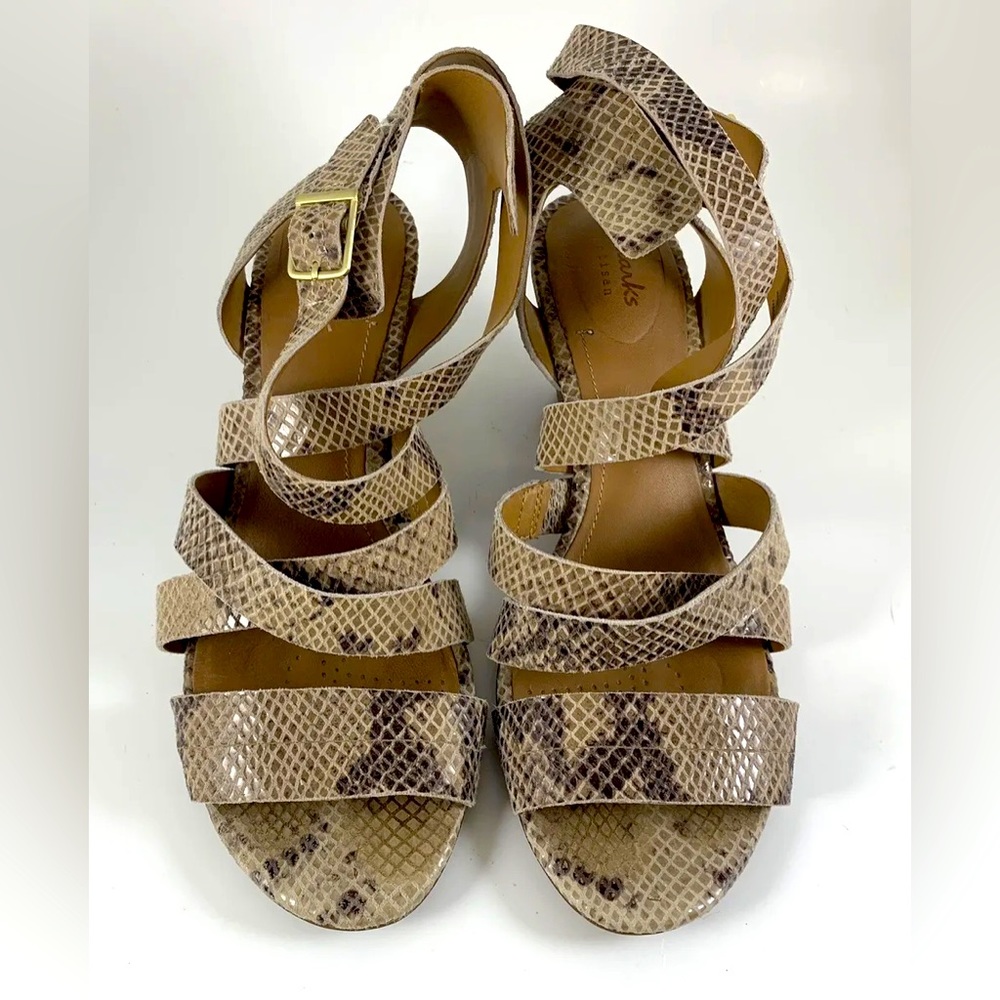 Clarks snakeskin print, leather sandal 7.5
